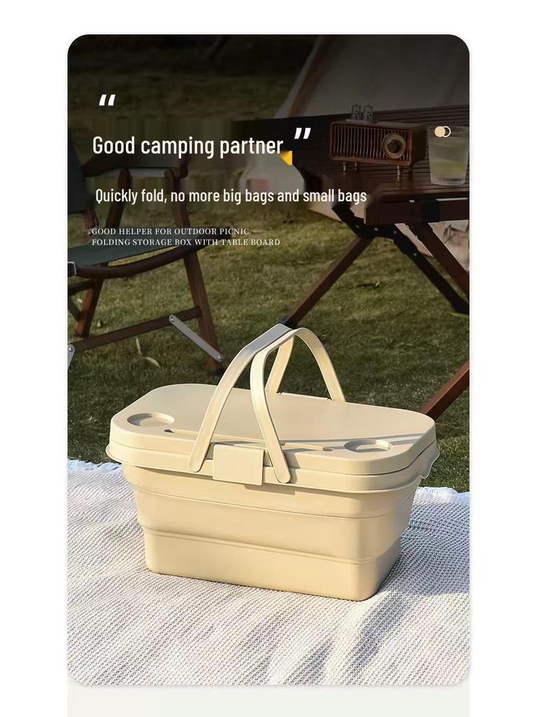 Tragbarer faltbarer Picknickkorb mit Tischplatte und Wassereimer für Outdoor-, Camping-, Strand- und Frühlingsausflüge.