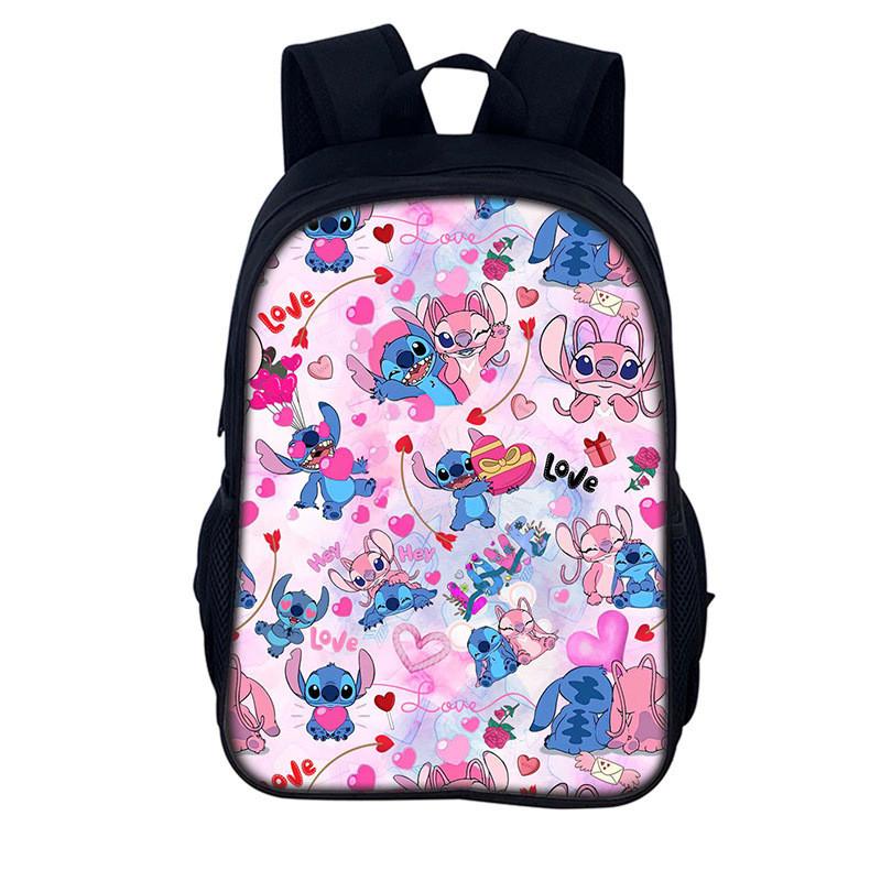 Stitch Rucksack für Kinder 16 Zoll Cartoon Polyester Schultasche für Jungen und Mädchen