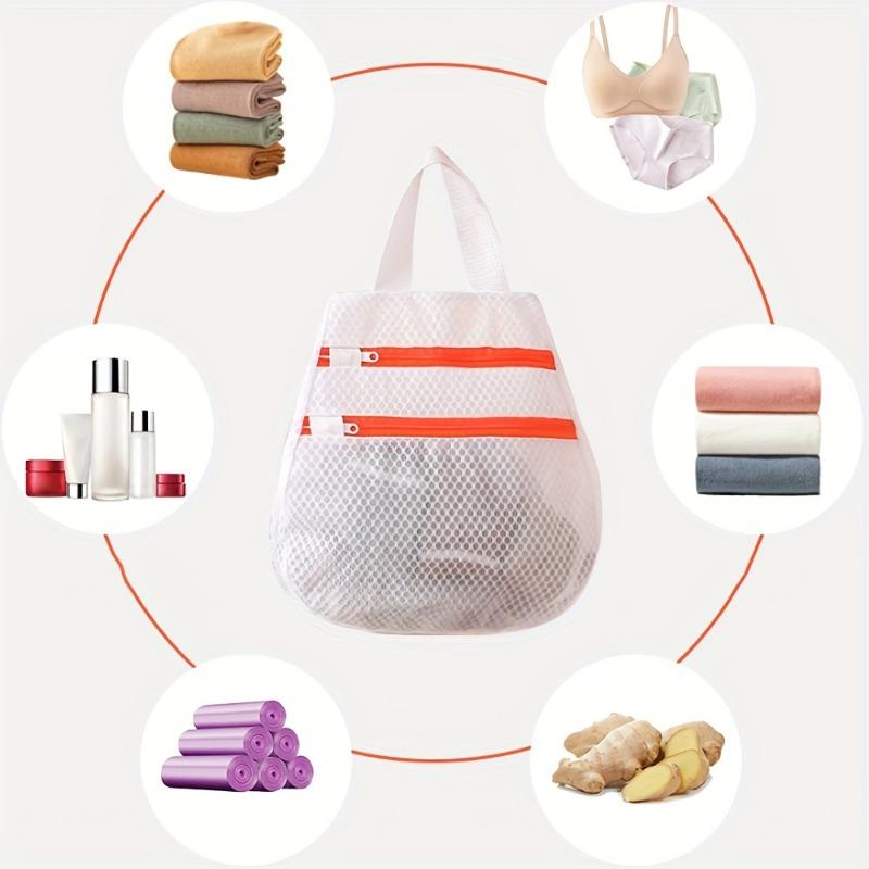 Multifunctional Hanging Organizer Bag - Double-Layer Mesh Laundry Bag with Zippered Compartment & Side Pockets
