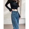 Women's High Waist Vintage Blue Wide Leg Jeans Non Stretch Seam Splicing Loose Straight Denim Trousers Plus Size Floor Length Casual Long Pants