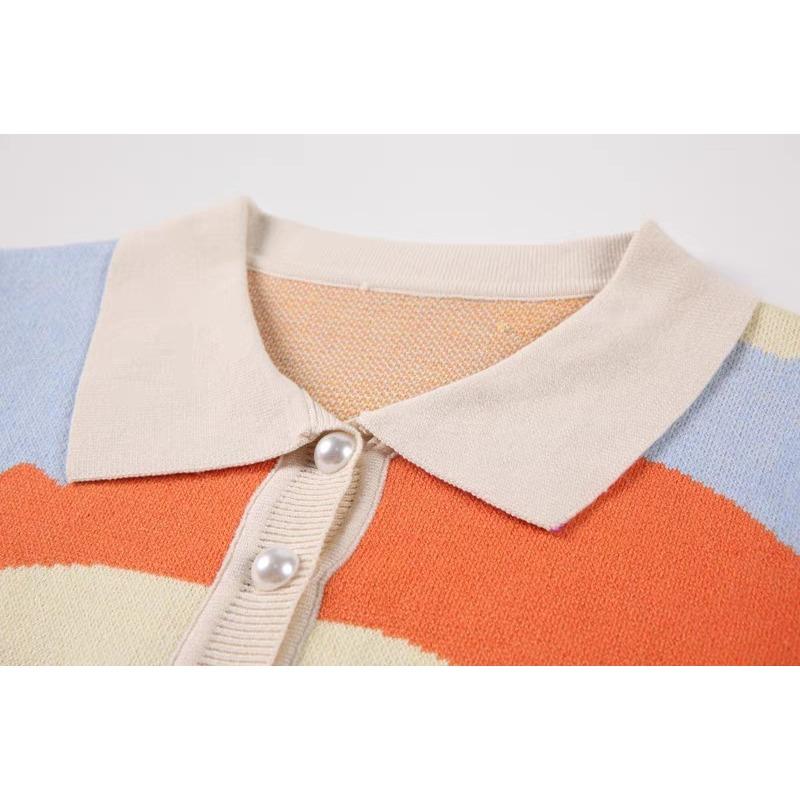 Women's Sweater Spring and Autumn New Polo Collar Short Knitted Cardigan