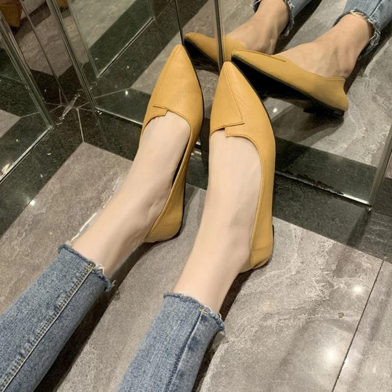 Fashion Office Pointed Toe Women's Flat Shoes Black Yellow Ladies Footwear Elegant and Fashionable on Offer 2025 Summer Non Slip Popular