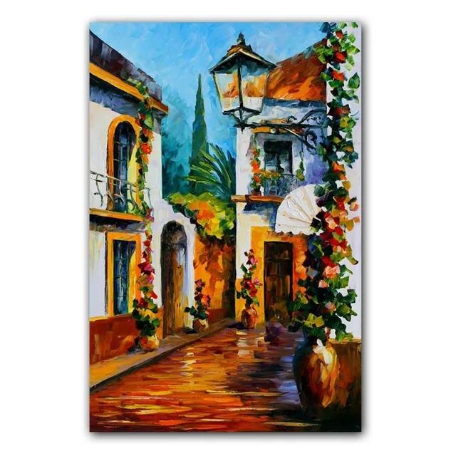 World Famous Street Scenery Canvas s Night Scene Canvas Picture European Oil Print for Living Room Wall Decor