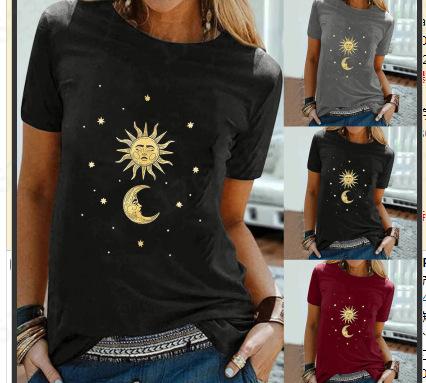 Real Shot Amazon Independence Station Cross-border European, American Independence Day Printed Short Sleeve Top Women's Summer Outer Bottom Shirt