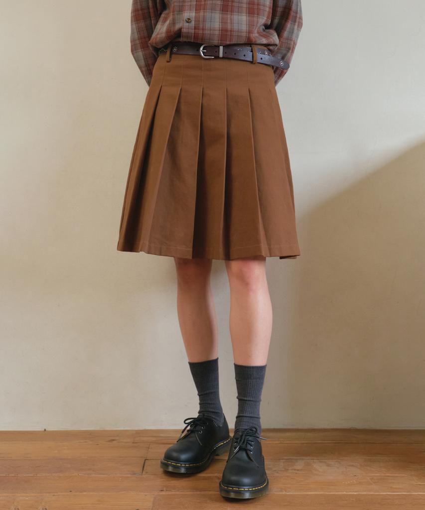 Aueonoseuteljia Mila Cotton Pleats Midi Skirt_Camel(O25-Sk14)