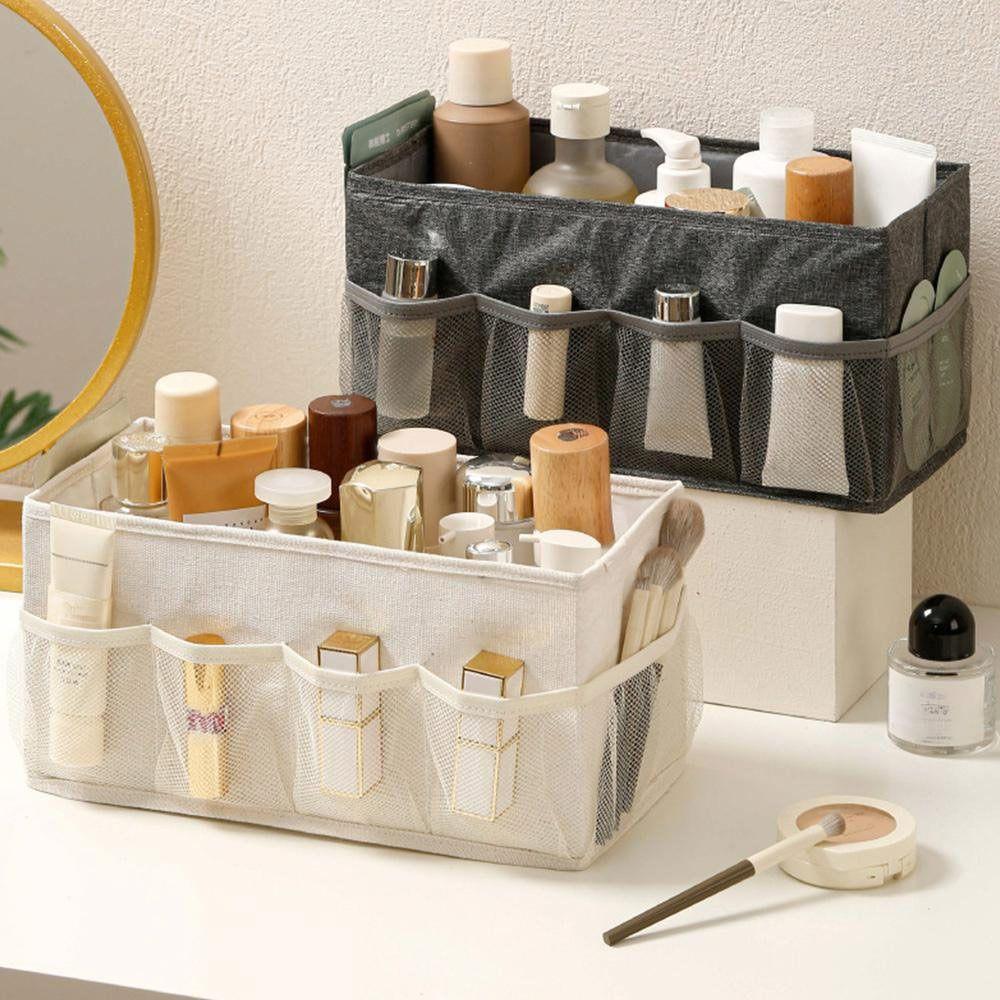 Large Capacity Desktop Storage Box Folding With Mesh Organizer Dividers Folding Storage Box Mesh Organizer Cosmetics Organizer