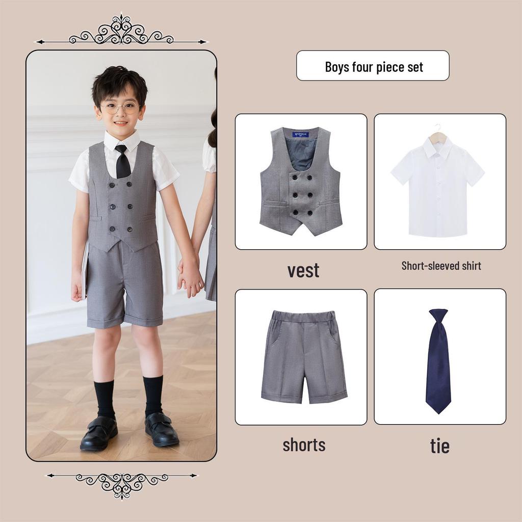 Children's Academic Style School Uniform Set: Primary School Vest & Kindergarten Short Sleeve for Back to School Photography