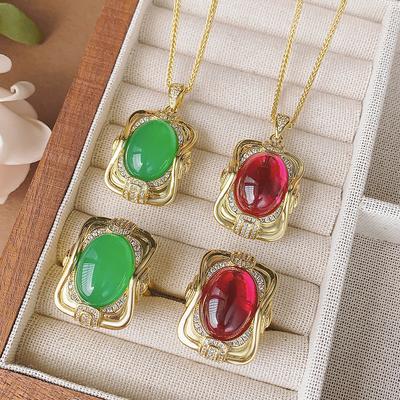 Schmuck Europäischer Simulations-Korund Grüner Chalcedon Schlichtes Vintage-Set Haupt 15 * 20