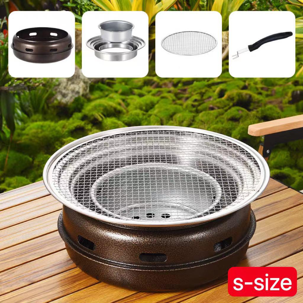 

Круглый гриль для барбекю в корейском стиле - Портативный угольный гриль для улицы, заднего двора, кемпинга и пикника - Компактная настольная коптильня для Aut