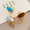 Vintage Metal Brown Stone Open Rings for Women Fashion Gold Color Geometric Oval Double Layered Adjustable Rings Jewelry Gifts