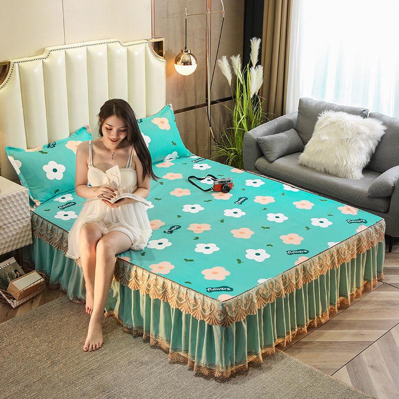 1pc Ruffle Bed Skirt +2pcs Pillowcase Thicken Sanding Bed Skirt 3pcs Set Soft Comfortable Bedspread Twin Double Size Bed Cover