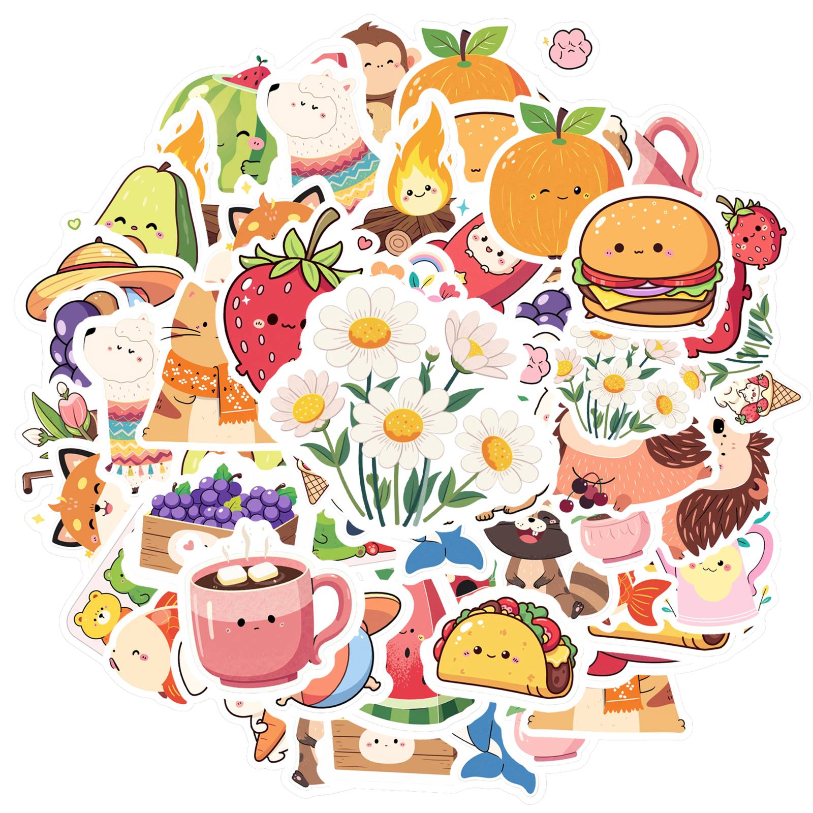 

35pcs Whimsical Food Stickers Cartoon Animals Stickers Sticker Pack For Laptop Motorcycle Luggage Phone Notebook DIY