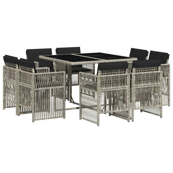 VidaXL Ensemble à Manger de Jardin avec Coussins 9 pcs, Table et Chaise de Terrasse, Meubles de Patio, Mobilier d'Extérieur, 3211019