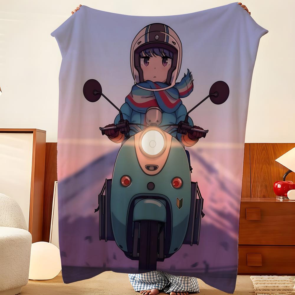 Anime L-Laid B-Back C-Camp Throw Flannel Throw Blanket, Lightweight Cozy, Durable Washable Cute Cool