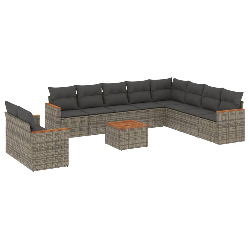 Vidaxl 11-Cz. Gartenmöbel-Set mit Kissen, Grauer PE-Rattan