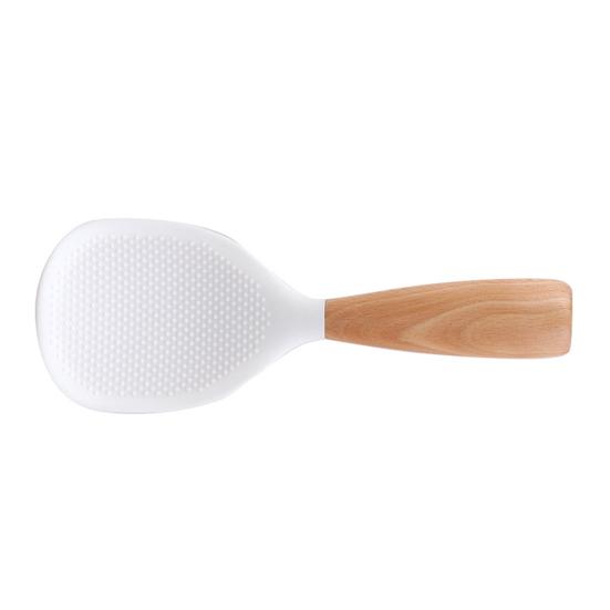 Silicone Rice Spoon with Wooden Handle Heat Resistant Non-Stick Stand-Up Design Rice Spatula Food Grade Kitchen Utensil for Serving Rice Cereal &