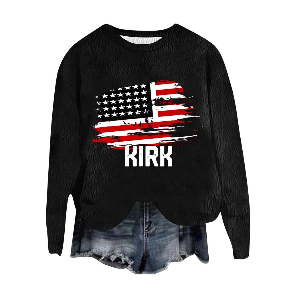Women's Fashion Round Neck Pullover Top Long Sleeve Tee Printed Sweatshirt