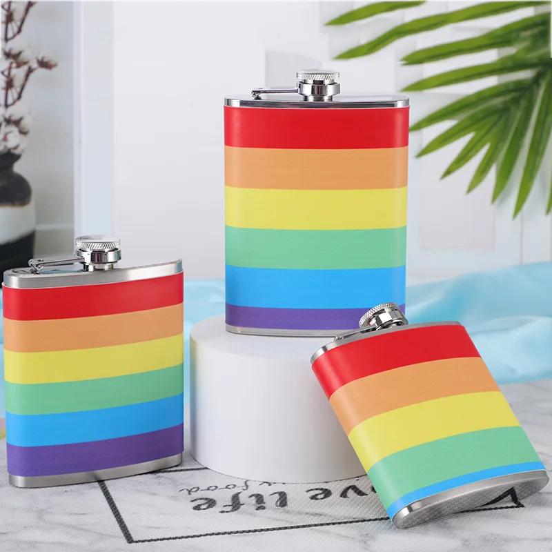 Rainbow Stainless Steel Hip Flask 6 7 8oz Outdoor Portable Flask for Alcohol Vodka Whiskey Wine Bottle Bridesmaid Gift
