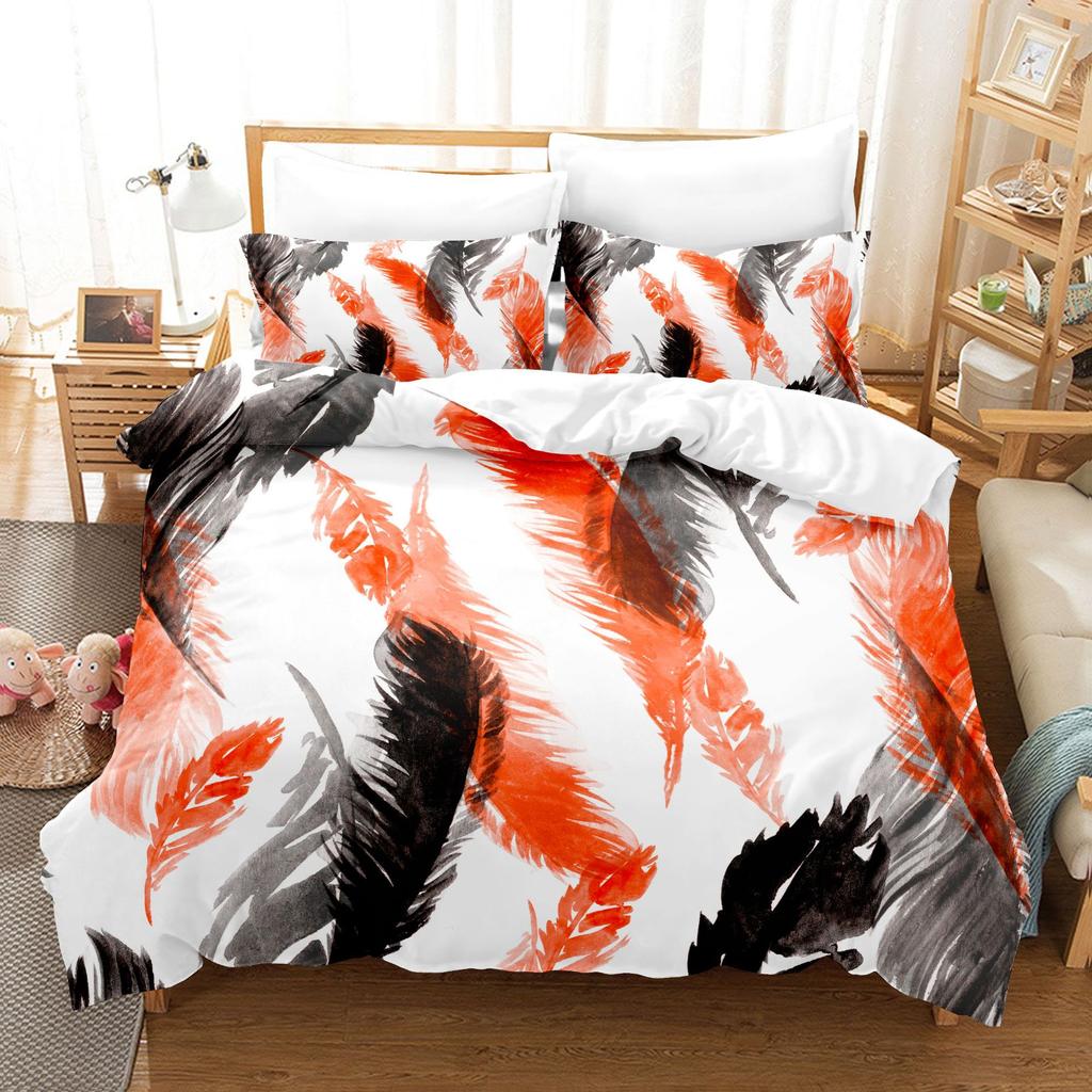 Home Bedding Set Feather Pattern Quilt Cover and Pillow Cover Bedding Set AU/EU/US Full Size Bedding Set