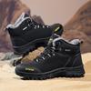 TUINANLE Fashion Winter Warm Plush Fur Snow Boots Lace Up Leather Men Boots Outdoor Cotton Shoes Walking Hiking