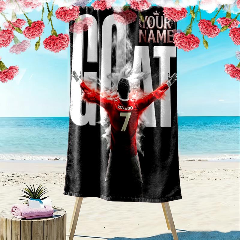 Name Custom Ronaldo Print Beach Towel, Large Soft Quick Dry Towel for Beach Camping Swimming