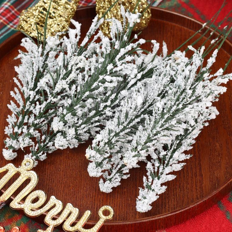 6/36pcs Christmas Snow Pine Branch Artificial Pine Needles Fake Plant Xmas Tree Garland Decoration DIY Home New Year Gifts Decor