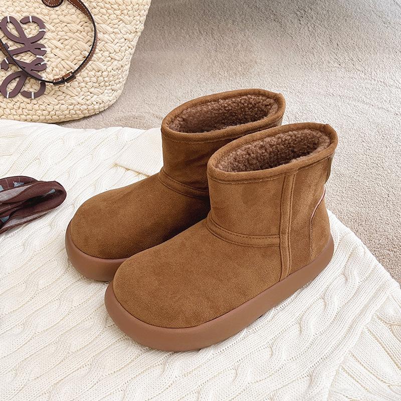 

Жіночі легкі зимові утеплені флісом чоботи на масивних підборах зі штучним хутром, стійкі до ковзання, повсякденні спортивні замшеві бавовняні чоботи 35 верблюд