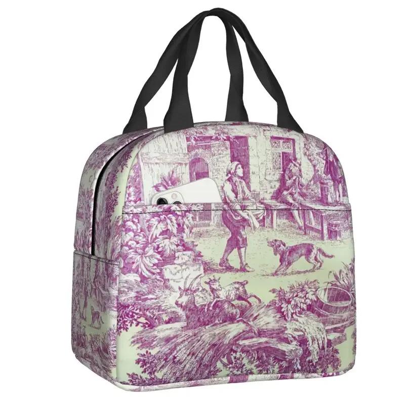 Geantă de prânz izolată cu motiv Toile De Jouy albastru marin pentru școală, birou, cutie termică, pentru femei, recipient pentru alimente, genți tote