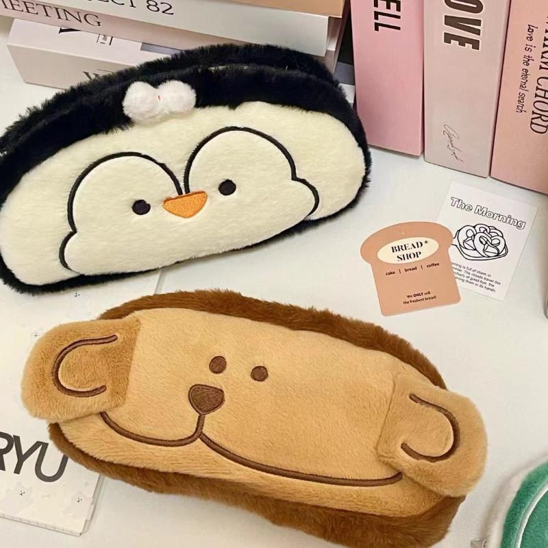 1pcs Cute Cartoon Plush Pencil Bags Large-capacity Student Stationery Box Multi-functional Sorting Storage Bag