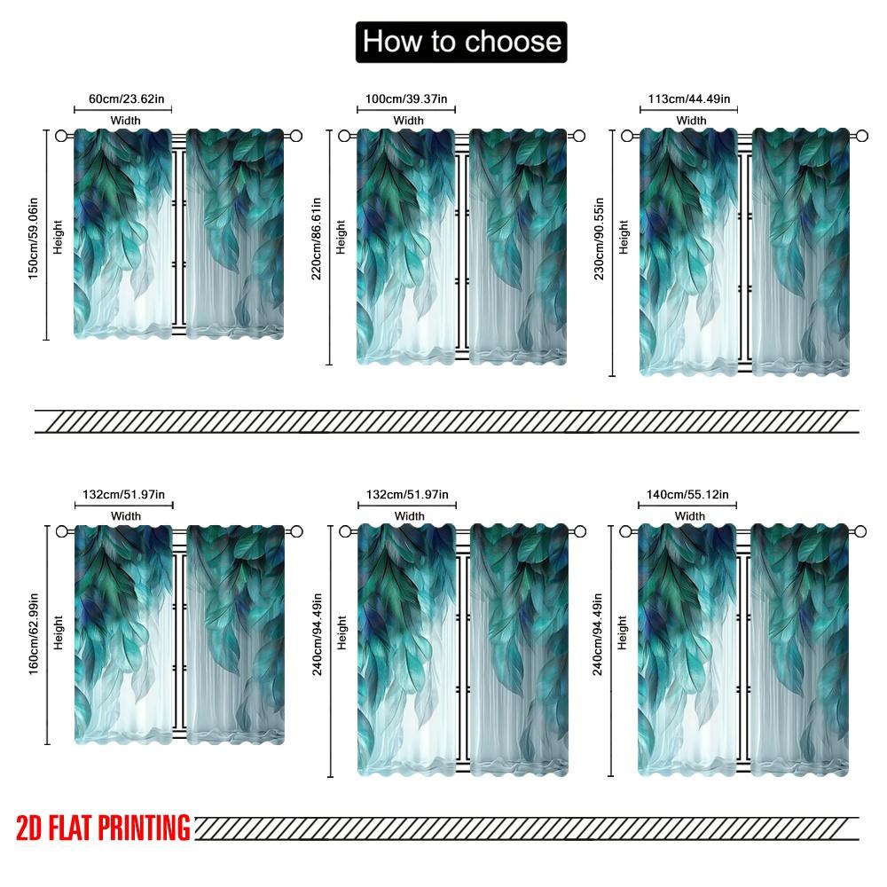 Set Of 2 Flat Printing Scene Curtains Feather Versatile Durable Polyester Without Electricity Spring Party Holiday Decor Curtain Made