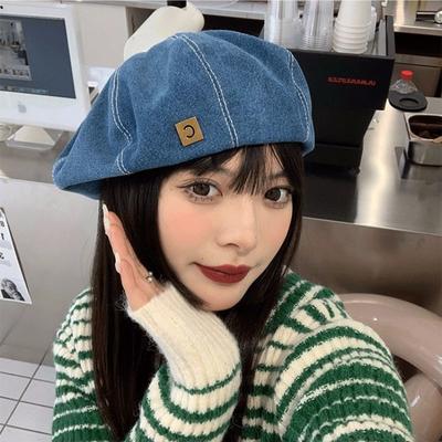 Women's Denim Beret Hat Jeans Berets Painter Hats Spring Beanie Hat Retro Octagonal Cap Female Ladies Outdoor Leisure Visor Caps