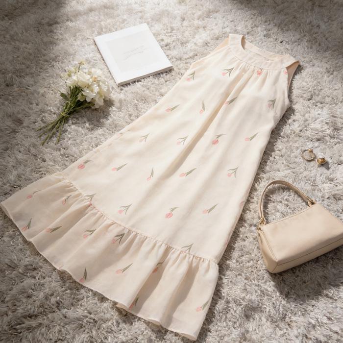 Retro Floral Print Midi Dress with Halter Neck - Chic and Elegant Summer Style Small