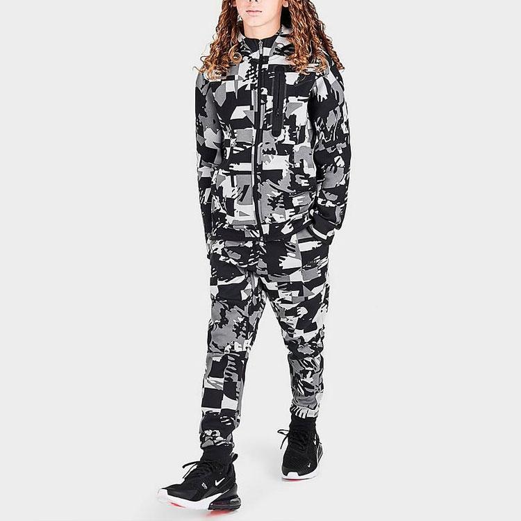 Nike Geometric Pattern All Over Print Drawstring Casual Knit Sports Pants Kids bottoms Black DM8070-077