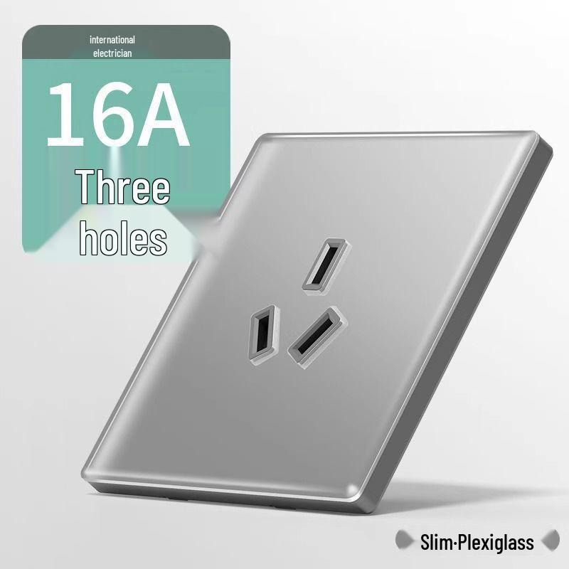 Bardzo cienki panel przełącznika i gniazdka z szarego szkła kryształowego - Typ 86, montaż podtynkowy, zestaw pięciootworowy do użytku domowego.