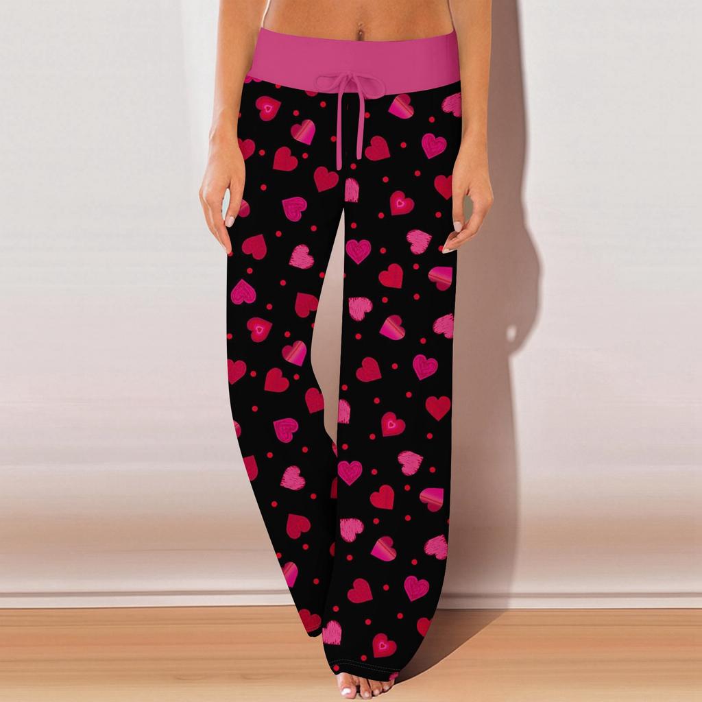 Womens Pajama Pants Sleepwear Casual Drawstring Elastic Waist Pants Comfy Straight Yoga Loose Trousers