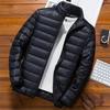 Lightweight Quilted Down Cotton Jacket for Men Stand Collar Long Sleeve Zipper Closure with Side Pockets