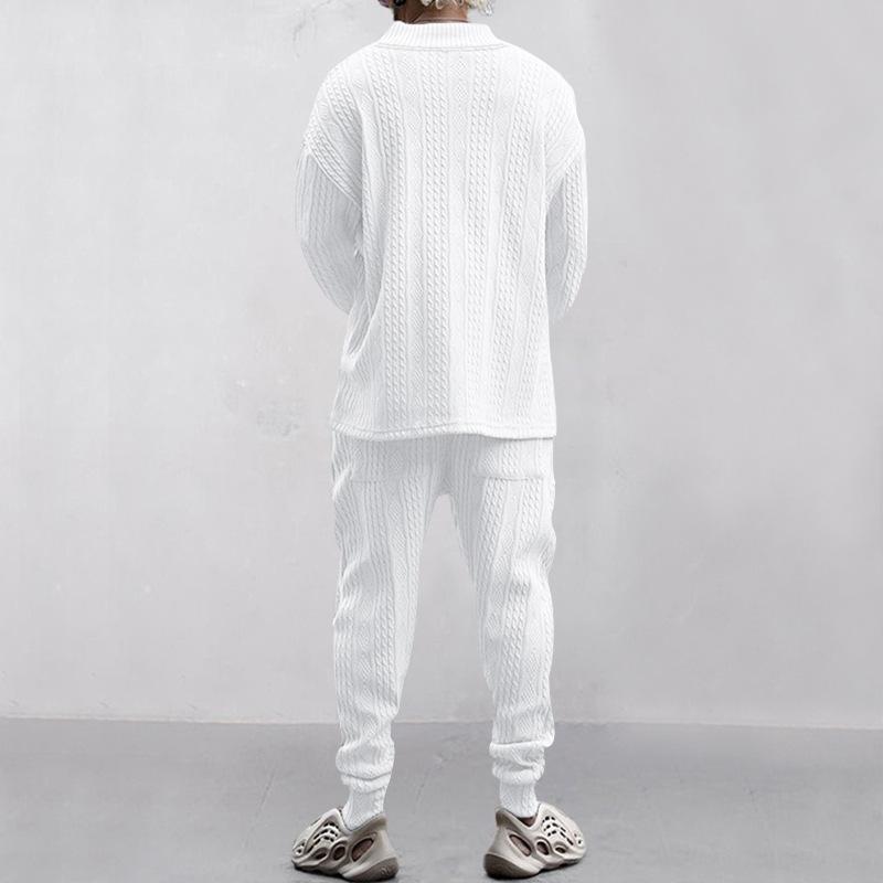 Maxi Men's Outfit Set V-neck Jacquard Knitted Sweater Autumn and Winter Casual Sports Sets for Men