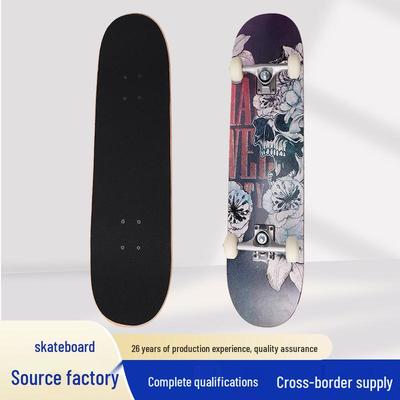 Plum Blossom Skull Double Rocker Skateboard: Professional Four-Wheel Skateboard for Beginners & Adults