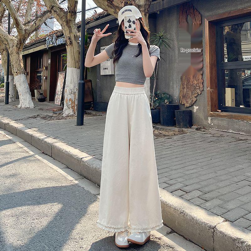 

Women s Pink Edge Wide-Leg Casual Pants - Summer Versatile, Loose, Nine-Point Straight-Leg Design L [101-120 lbs] абрикосовый
