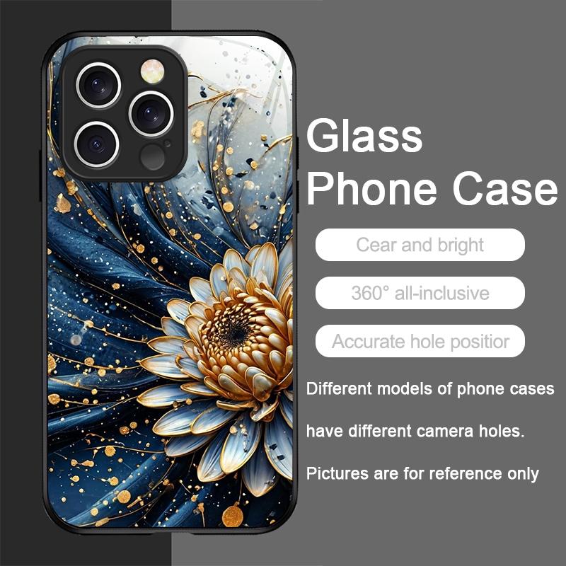 Beautiful Sunflower Floral Pattern Tempered Glass Phone Case for IPhone 16 Pro Max 16e 15 14 13 12 Mini 11 XS XR 7 8 Plus Cover