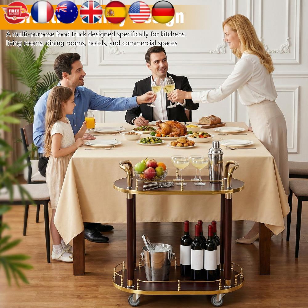 

2 Tier Bar Serving Cart with Lockable Wheels Metal Wine Rack and Casters Anti-Collision for Beverage Dinner Party United States