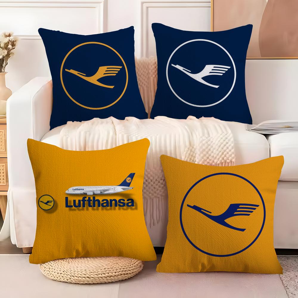 L-Lufthansa German Airlines Cushion Cover Soft Plush Fabric Double-Sided Printed Sofa Cushion Cover for All Seasons Home Decor