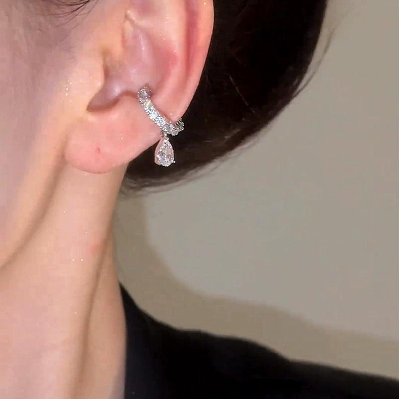 Stainless Steel Zircon Star C Shape Clip Earrings for Women Luxury Crystal Ear Cuff Without Piercing Girl Sweet 2000S Jewelry