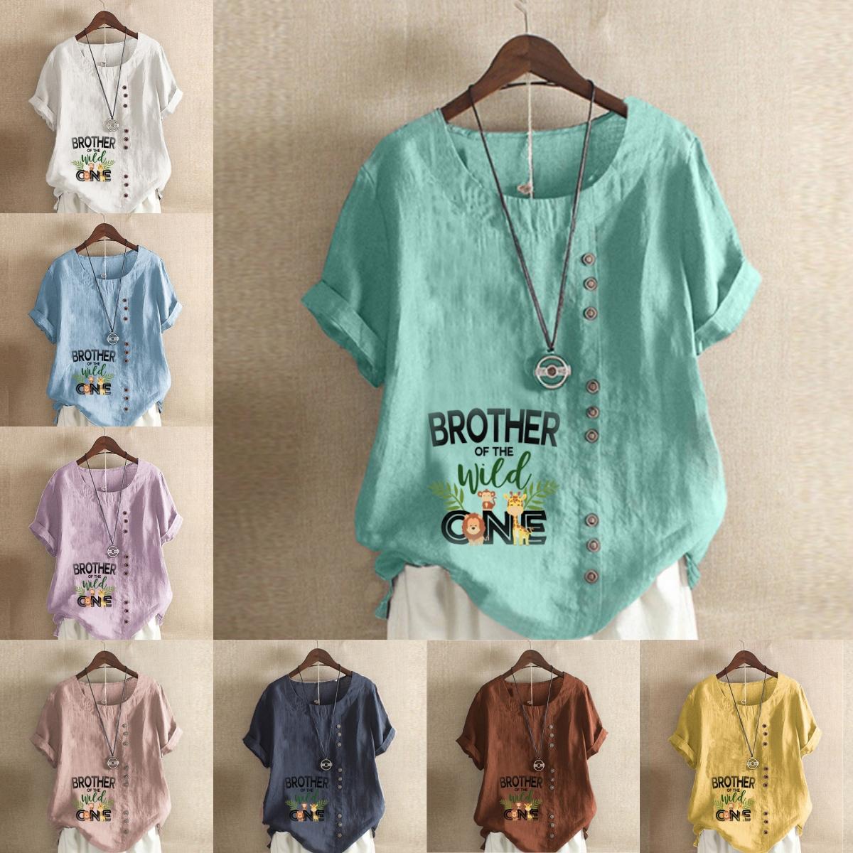 

Women s Fashion Round Neck Short Sleeve T-shirt Casual Cotton Linen Graphic Shirt Leisure Loose Alphabet Pattern Prined Summer Blouse Tops