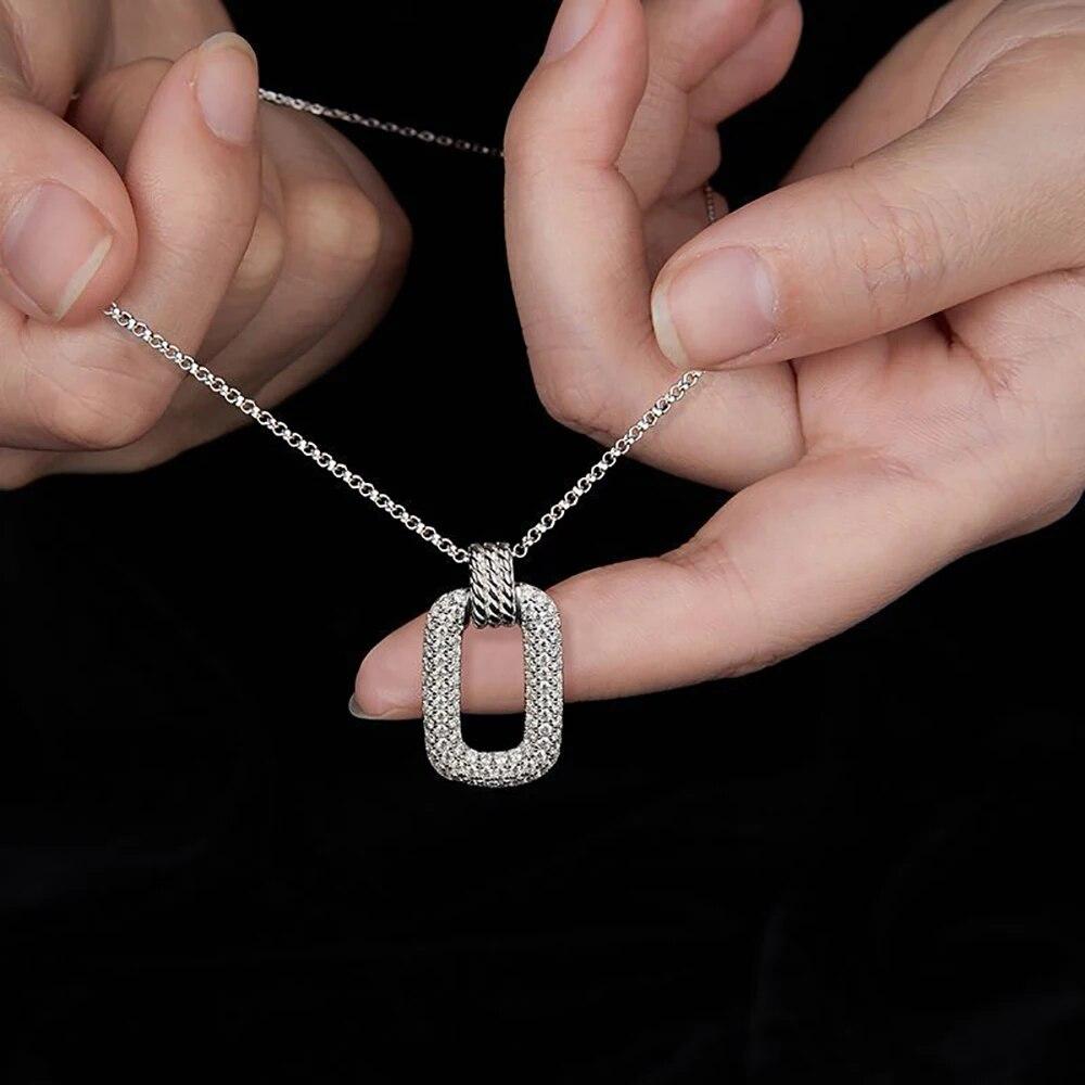 D Color  Real 1mm 1.3mm Full Moissanite Pendant Necklace For Women Man S925 Silver Plate 18K White Gold Fine Jewelry