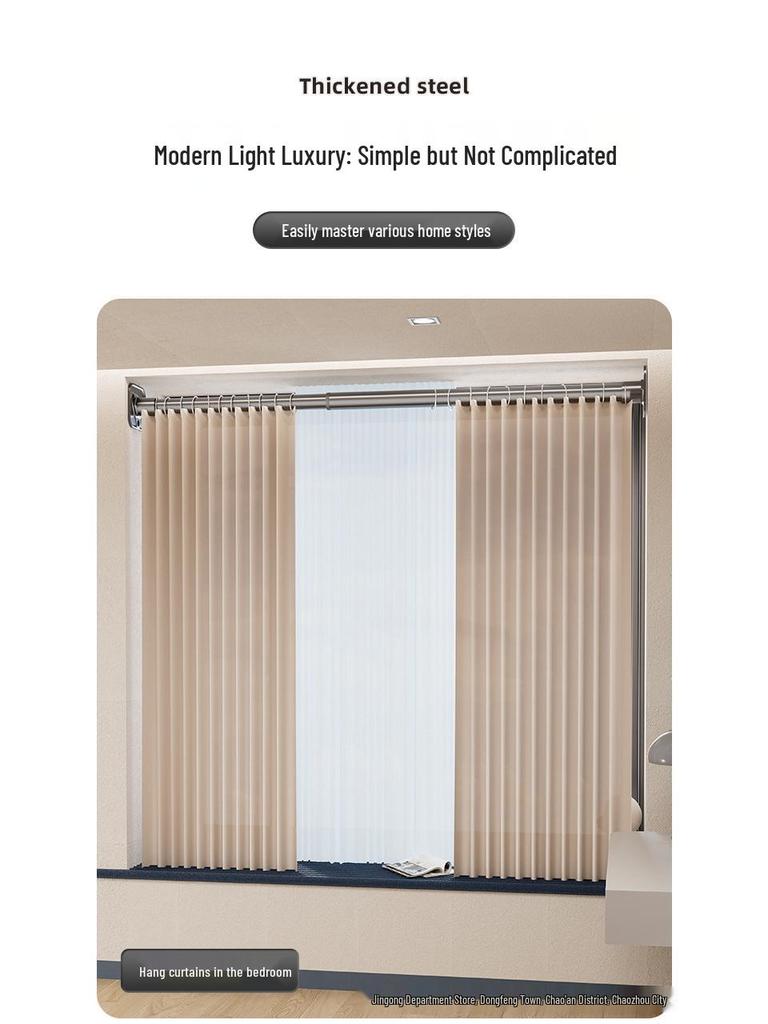 Regulowany, beznarzędziowy, wysuwany drążek ze stali nierdzewnej na ubrania i zasłonę prysznicową