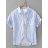 Summer Fresh Vertical Stripes Embroidery Half Short Sleeve Shirts Men's Loose Oxford Cotton Business Casual Shirt New