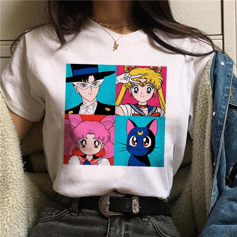 FIXSYS Sailor Moon Women Summer Short Sleeve T Shirts Fashion Top Tees Women Girls Tee Shirts