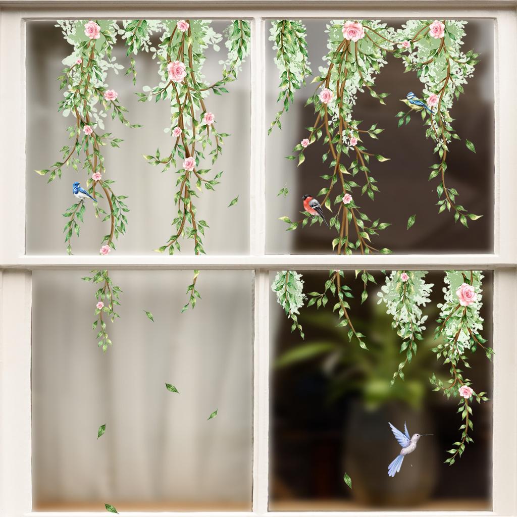 Dj8023 Adesivo Creativo Pianta Verde Vite Farfalla Fiore Finestra Adesivo Finestra Vetro Casa Adesivo Murale Visivo A Doppia Faccia