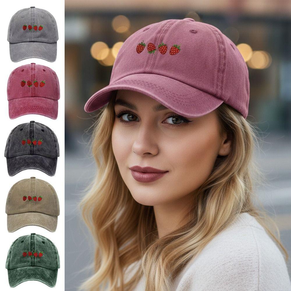 Hip Hop Strawberry Printed Baseball Cap Washed Cotton Sun Hat Streetwear Hats For Man Women Unisex